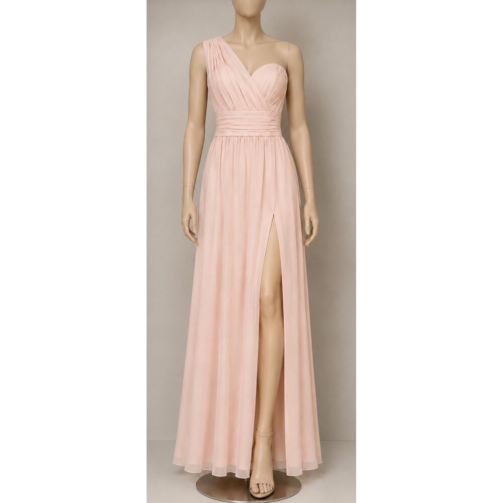 Priscilla of Boston Blush Pink One Shoulder Chiffon Gown Size 4 Style 2595 New